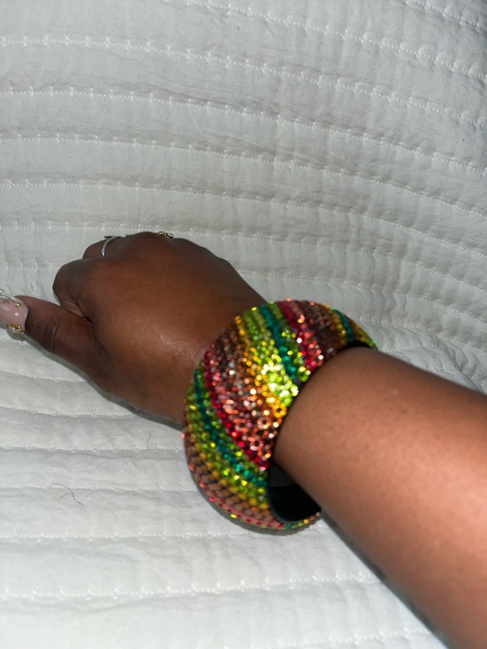 Multicolor Crystal Rhinestone Bangle Bracelet - Picture 3 of 5